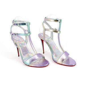 Christian Louboutin Mara 100 Purple Turqoise Ombre Heel Sandals Size 38 US 8